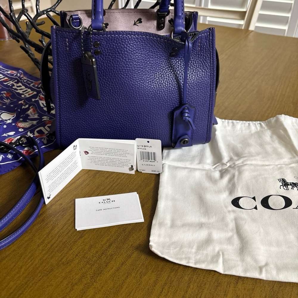 COACH 1941 X DISNEY PURPLE ROGUE 25 SATCHEL BAG 32778 WITH SCARF